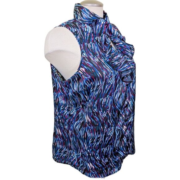 Zoe Skye Blouse Top Womens XL Ruffles Keyhole Sleeveless Blue Romantic Satiny - Picture 3 of 6